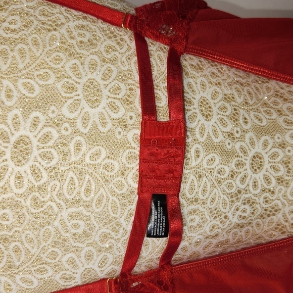 iCollection Women's Red Lace Mesh Adjustable Strap Hook Eye Lingerie Chemise 1X - Picture 9 of 14